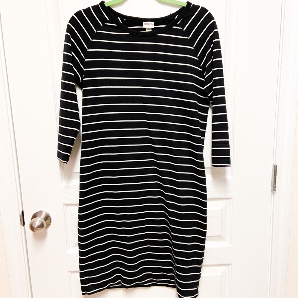 Merona Black and White Striped Dress 3/4 Sleeve